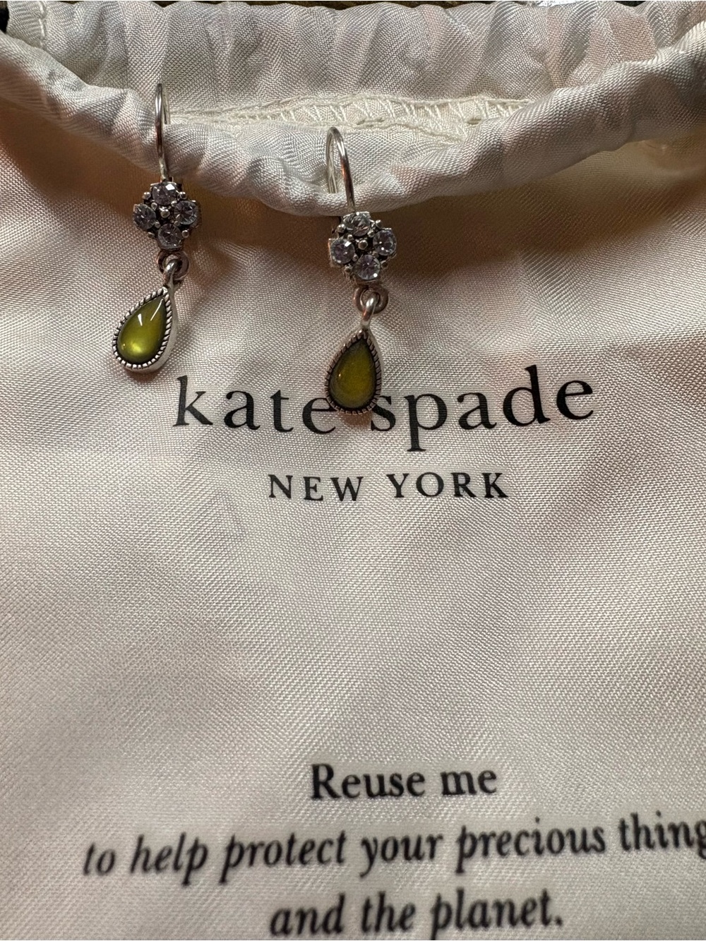 Kate Spade New York Green Teardrop Earrings with Original Pouch